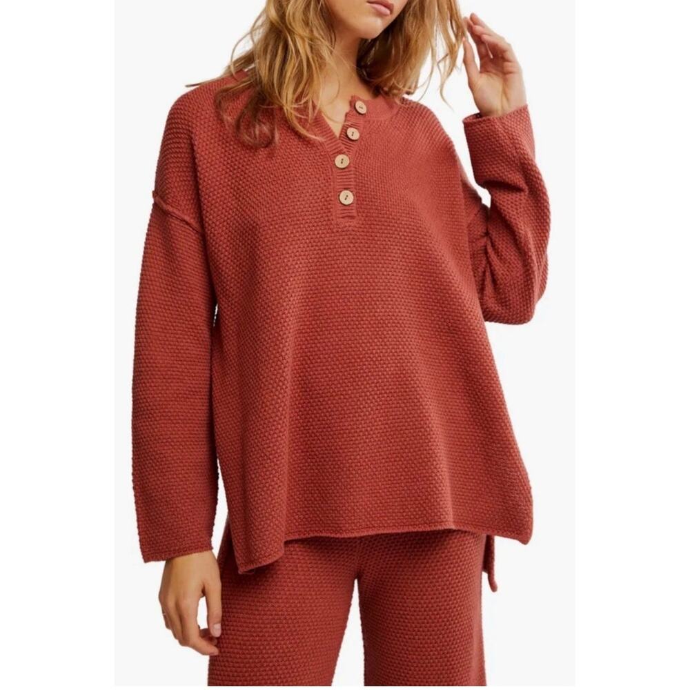 Free people Hailey waffle knit sweater rust orange brown size small